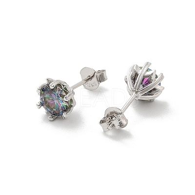 925 Sterling Silver Moissanite Rhinestone Stud Earrings EJEW-U042-05P-02-1