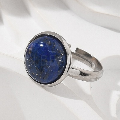 Half Round Natural Lapis Lazuli Finger Rings X-RJEW-M062-01P-04-1