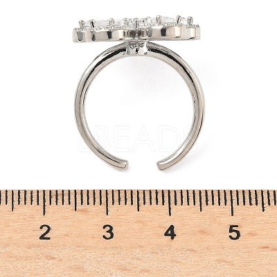 Flower Brass Micro Pave Cubic Zirconia Cuff Rings for Women RJEW-A069-14P-03-1