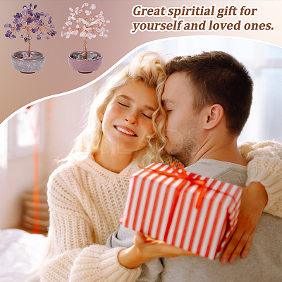 2Pcs 2 Styles Natural Amethyst & Rose Quartz Chips Tree of Life Decorations AJEW-OC0014-06B-1