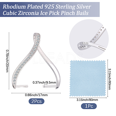 2Pcs Rack Plating 925 Sterling Silver Micro Pave Clear Cubic Zirconia Ice Pick Pinch Bails STER-BBC0009-34-1