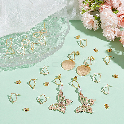 24Pcs 3 Style Square & Triangle & Ring Brass Stud Earring Findings KK-BBC0012-84-1