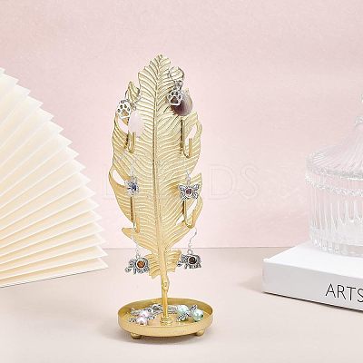 Iron Earring Display Stands with Round Tray EDIS-WH0016-018A-1