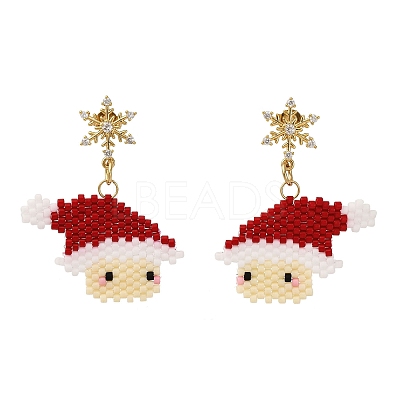 Santa Claus Brass Dangle Stud Earrings EJEW-MZ00498-1