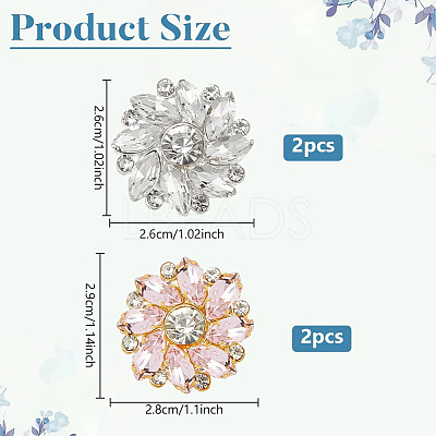 4Pcs 2 Styles Alloy Rhinestone Buttons BUTT-NB0001-79A-1