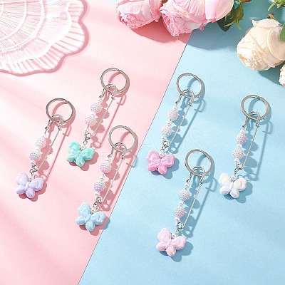 Acrylic Butterfly with Round Bead Keychains KEYC-JKC01438-1