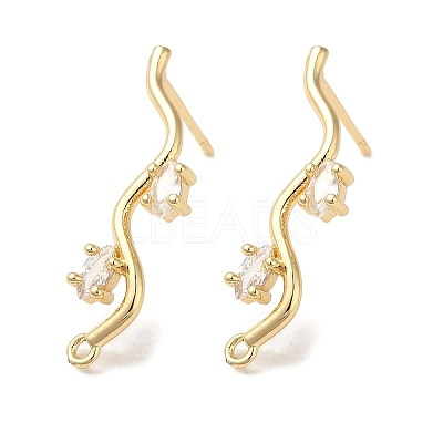 Brass with Clear Cubic Zirconia Stud Earring Findings LS-KK-G499-02G-1