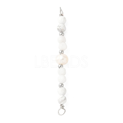 Faceted Round Natural Howlite & Rainbow Moonstone & Potato Natural Cultured Freshwater Pearl Beaded Connector Charms PALLOY-JF03532-04-1