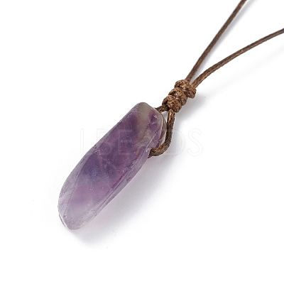 Natural Amethyst Nugget Pendant Necklace with Waxed Cord for Women NJEW-F306-01B-1
