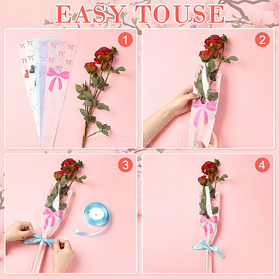 Bowknot Print Transparent PE Cone Flower Sleeves ABAG-FZC0002-001H-1
