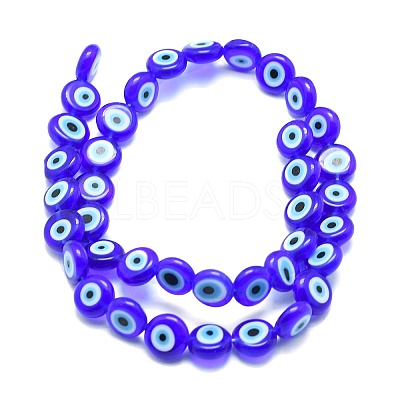 Handmade Evil Eye Lampwork Flat Round Bead Strands X-LAMP-L058-10mm-12-1