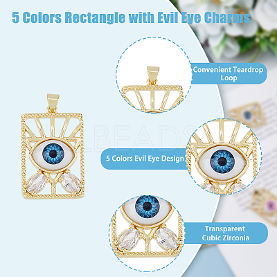 10Pcs 5 Colors Brass Micro Pave Clear Cubic Zirconia Pendants ZIRC-DC0001-19-1
