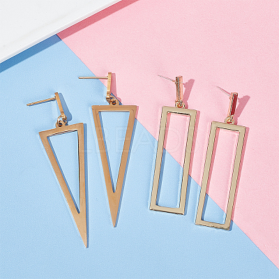 2 Pairs 2 Style 316 Surgical Stainless Steel Hollow Out Triangle & Rectangle Dangle Stud Earrings EJEW-AN0001-86-1