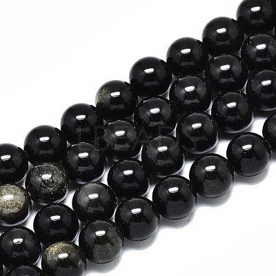 Natural Golden Sheen Obsidian Strands Beads G-R485-09-10mm-1