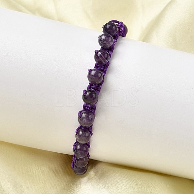 Adjustable Natural Amethyst Beads Braided Bead Bracelets for Men Women BJEW-L713-B06-1