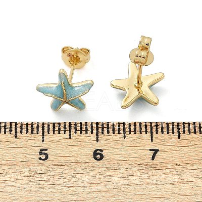 Brass Enamel Stud Earrings EJEW-R032-07G-01-1