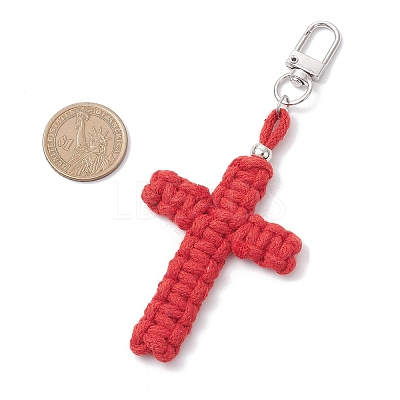 Cross Cotton Threads Pendants Decorations HJEW-TA00398-04-1