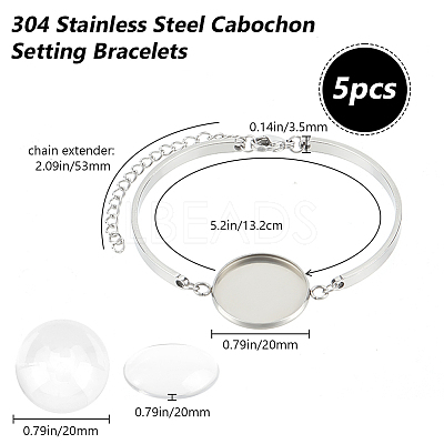 5Pcs 304 Stainless Steel Flat Round Cabochon Setting Bracelets DIY-BBC0001-72-1