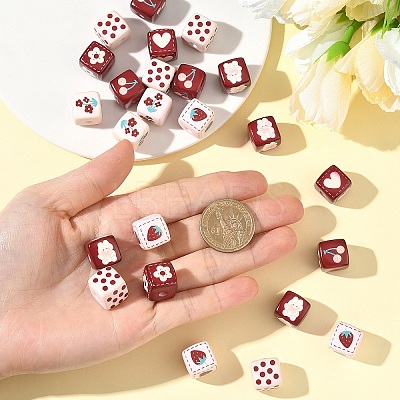 35Pcs 7 Styles Opaque Printed Acrylic Beads MACR-YW0004-38-1