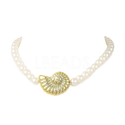 Plating Acrylic Couch Pendant ABS Plastic Imitation Pearl Round Beaded Necklaces for Women NJEW-JN06463-1