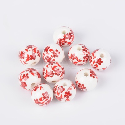 Floral Printed Porcelain Beads CF188Y-1
