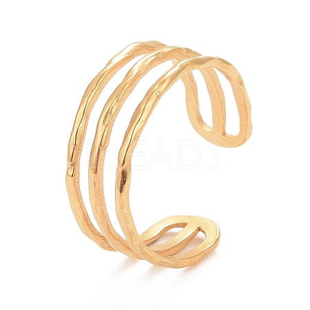 Ion Plating(IP) 304 Stainless Steel Triple Line Open Cuff Ring for Women RJEW-C025-12G-1