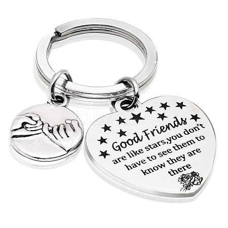4Pcs Stainless Steel Heart Lettering Pendants Keychain KEYC-UN0001-19-1