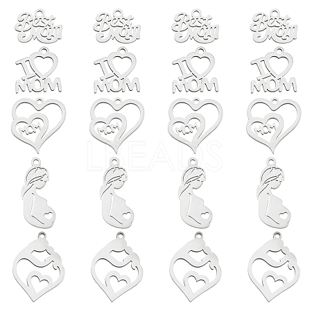   20Pcs 5 Style Mother's Day 201 Stainless Steel & 304 Stainless Steel Pendants STAS-PH0003-97-1