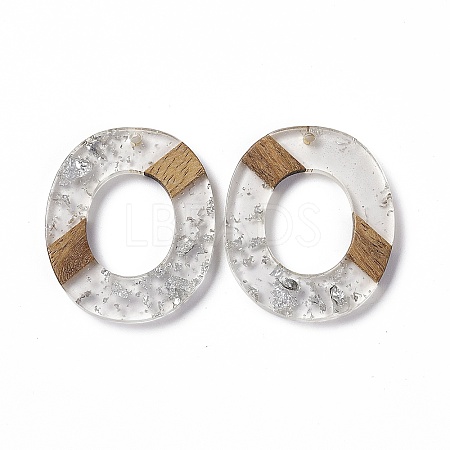 Transparent Resin & Walnut Wood Pendants RESI-M027-01K-1