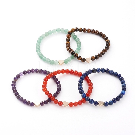 Round Natural Gemstone Beads Stretch Bracelets BJEW-JB05873-1