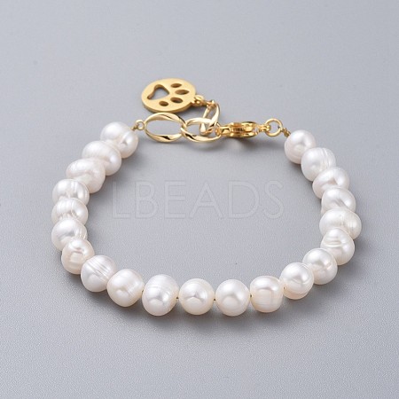 Natural Pearl Charm Bracelets BJEW-JB04881-05-1