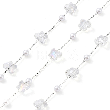 Handmade Glass Butterfly and ABS Plastic Imitation Pearl Beaded Chains CHC-R135-15P-1