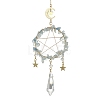 Wire Wrapped Natural Aquamarine Chips & Brass Ring Pendant Decoration HJEW-TA00083-01-1