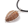 Natural Picture Jasper Leaf Cage Pendant Necklace with Waxed Cords NJEW-TA00035-04-4
