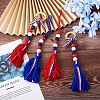 Crafans 4Pcs 2 Style Independence Day Theme Wooden Ring & Woolen Yarn Tassels Pendant Decorations HJEW-CF0001-20-6