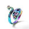 Rainbow Color Zinc Alloy Peacock Open Cuff Ring RJEW-WH0003-05A-3