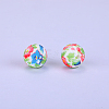 Printed Round with Flower Pattern Silicone Focal Beads SI-JX0056A-116-1