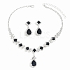 Teardrop & Rhombus Brass Rhinestone Pendant Necklaces & Stud Dangle Earrings Sets FS-WG09414-02-2