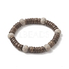 Painted Natural Wood & Coconut Beaded Stretch Bracelet for Men Women BJEW-JB09318-4