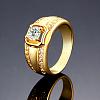 Men's Classic Real 18K Gold Plated Brass Cubic Zirconia Wide Band Finger Rings RJEW-BB06343-9G-3