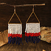 Bohemian Style Triangle Metal Glass Seed Bead Tassel Dangle Earrings for Women WC2298-3-1