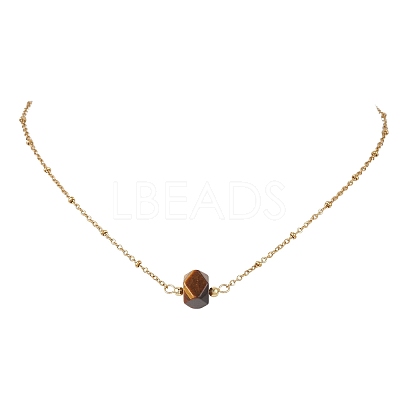 Natural Mixed Stone Faceted Nuggets Pendant 304 Stainless Steel Satellite Chain Necklaces NJEW-JN06025-1