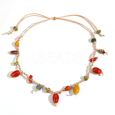 Bohemian Adjustable Porcelain Chip Beads Cotton Cord Braided Necklaces for Women WG0ECFE-02-1