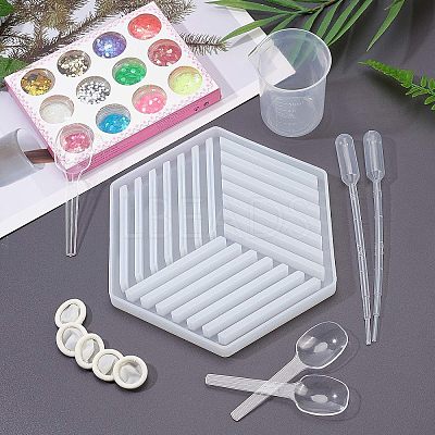 Hollow Hexagon DIY Cup Mats Silicone Molds DIY-OC0003-13-1