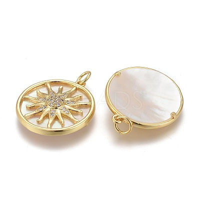Brass Micro Pave Clear Cubic Zirconia Shell Pendants ZIRC-Z001-04G-1
