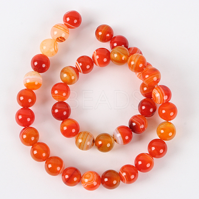 Natural Striped Agate/Banded Agate Round Bead Strands G-E234-14-1