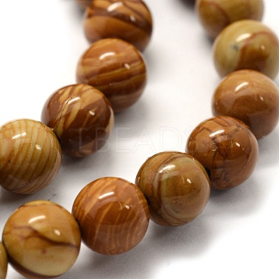 Natural Wood Lace Stone Wooden Jasper Beads Strands G-G763-05-8mm-1