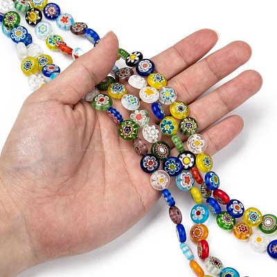 Flat Round Handmade Millefiori Glass Beads X-LK-R004-21-1