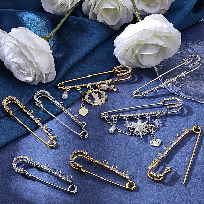 16Pcs 8 Styles Iron Rhinestone Safety Pins FIND-SC0022-24-1