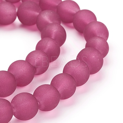 Baking Paint Medium Violet Red Frosted Round Transparent Glass Bead Strands X-GLAA-S031-8mm-39-1